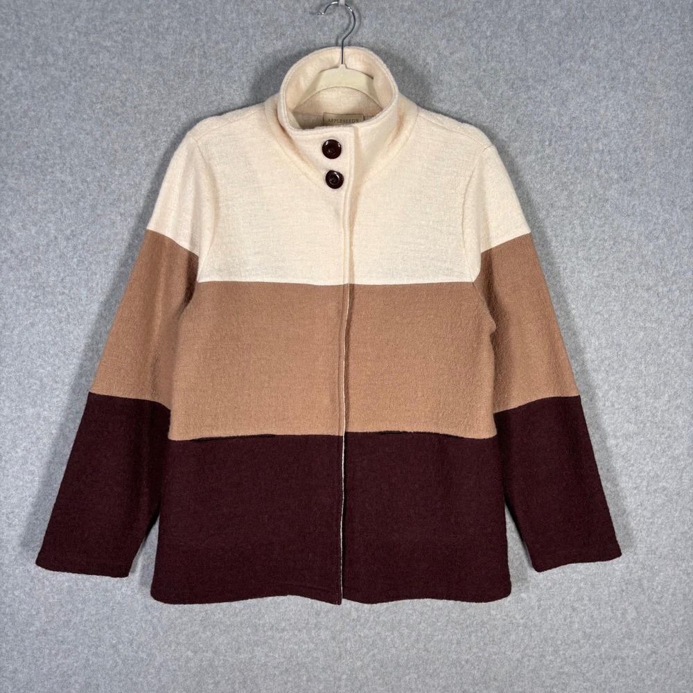 Appleseeds Boiled Wool Jacket Medium Brown Tan Cream Felted‎ Pockets Shacket